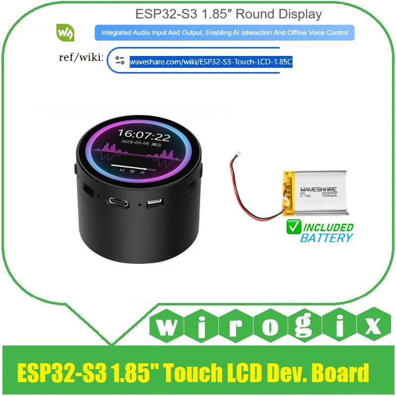 ESP32-S3 1.85 inch Round LCD , Smart Speaker Box with Battery